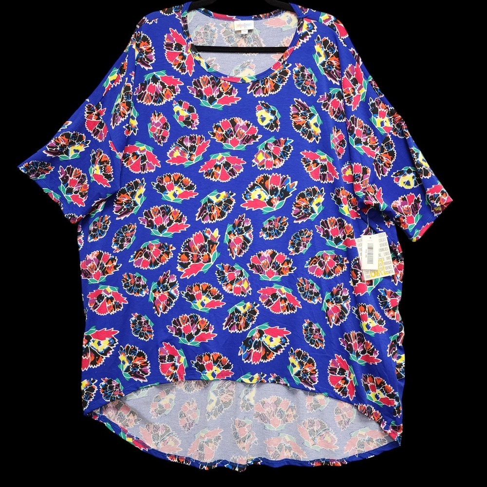Lularoe Irma Tunic Top Womens 3XL Blue Floral High Low Stretch Shirt‎ NEW w/ Tag